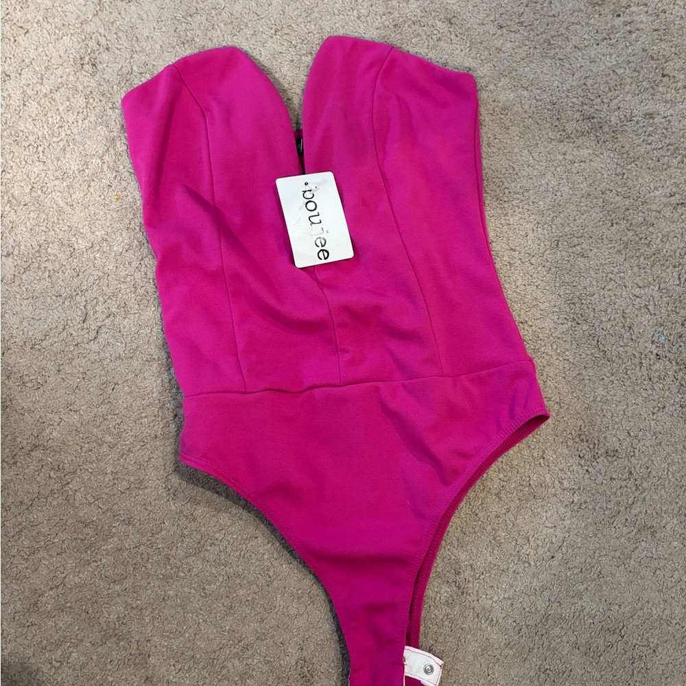 Blue Blush Deep V Pink Bodysuit